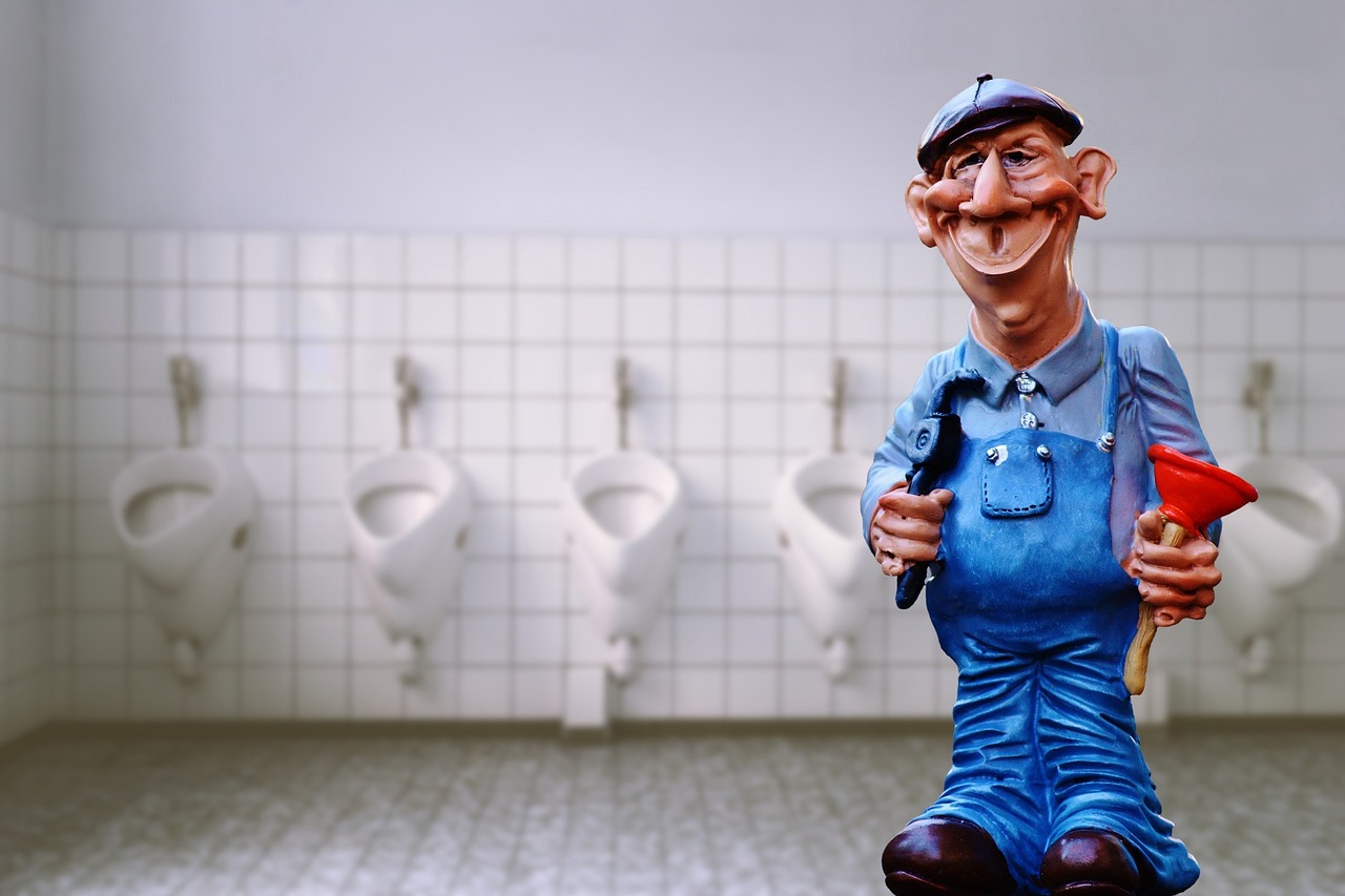 plumber — pömpel — figure — sanitary — cute — fun — loo — clogged — constipation — repair — work — tool — wc — toilet — janit